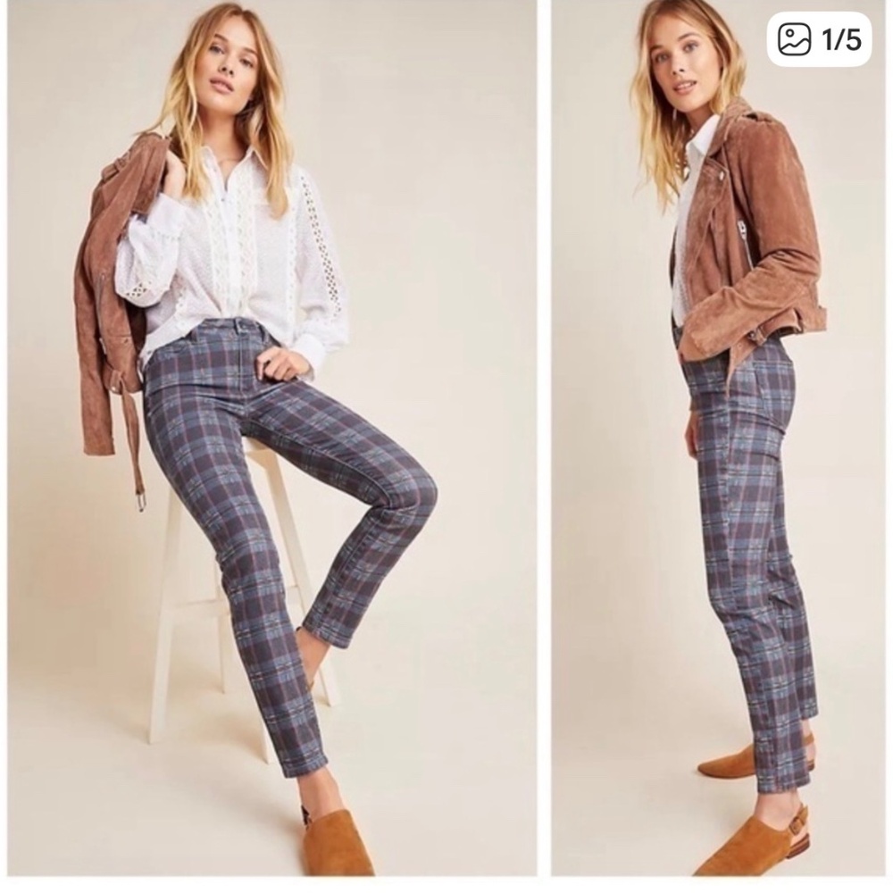 Anthropologie Paige Hoxton Skinny Ankle Jeans Tartan Plaid size 27